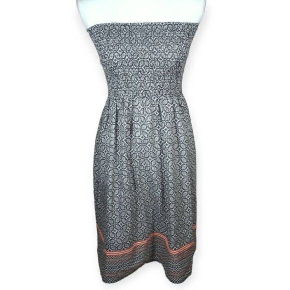 ATMOSPHERE BLACK & WHITE W/ ORANGE STRIPE STRAPLESS DRESS SZ.8 EUC. - Picture 1 of 7